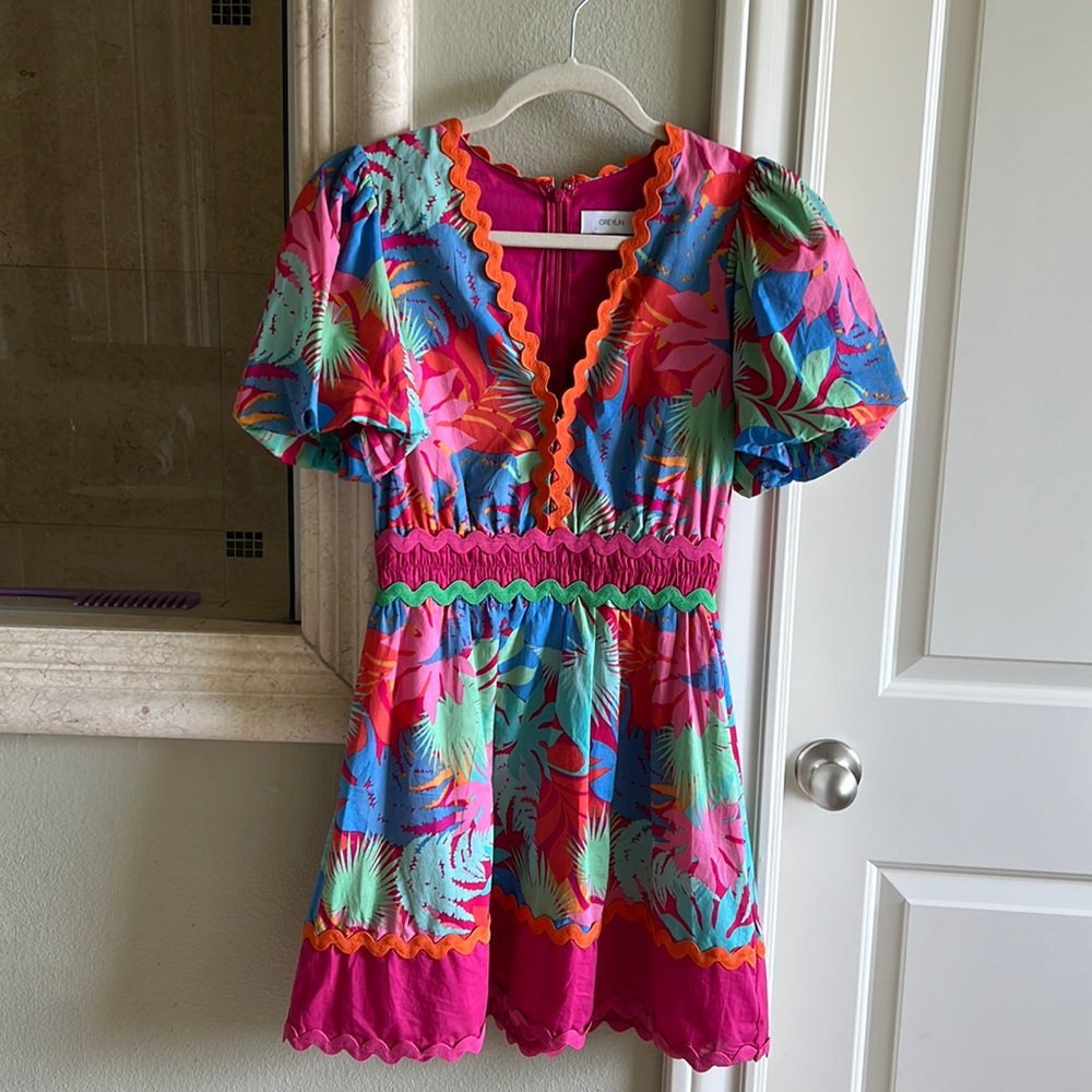 Greylin tropical puff sleeve dress